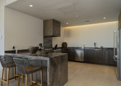 Kitchen with dark cabinets